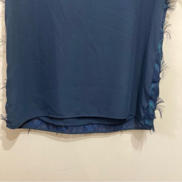 Long Tall Sally Peacock Shimmer Fringe Blouse Size 8 Teal Blue Art Deco Pattern - Picture 7 of 10